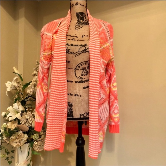 The Classic Sweaters - Neon pink & yellow with white knit cardigan size s